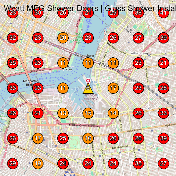 Wyatt MFG Shower Doors | Glass Shower Installations GeoGrid visibility map for Shower Door Shop in Corona